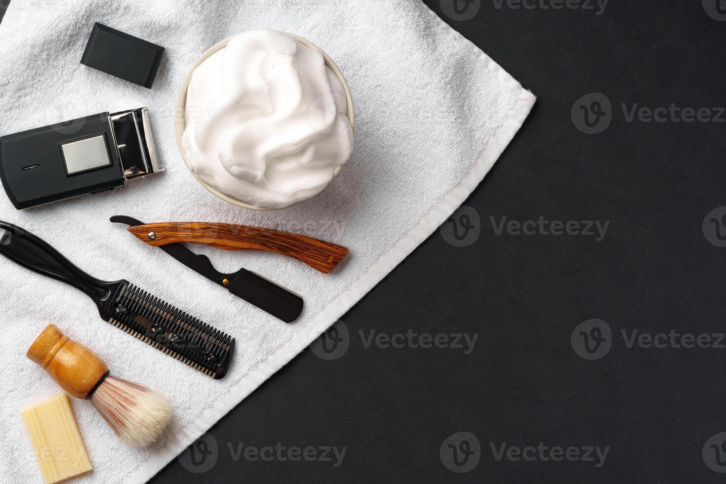 Traditional Wet Shaving Gear Arranged on a Dark Background With Morning Light photo