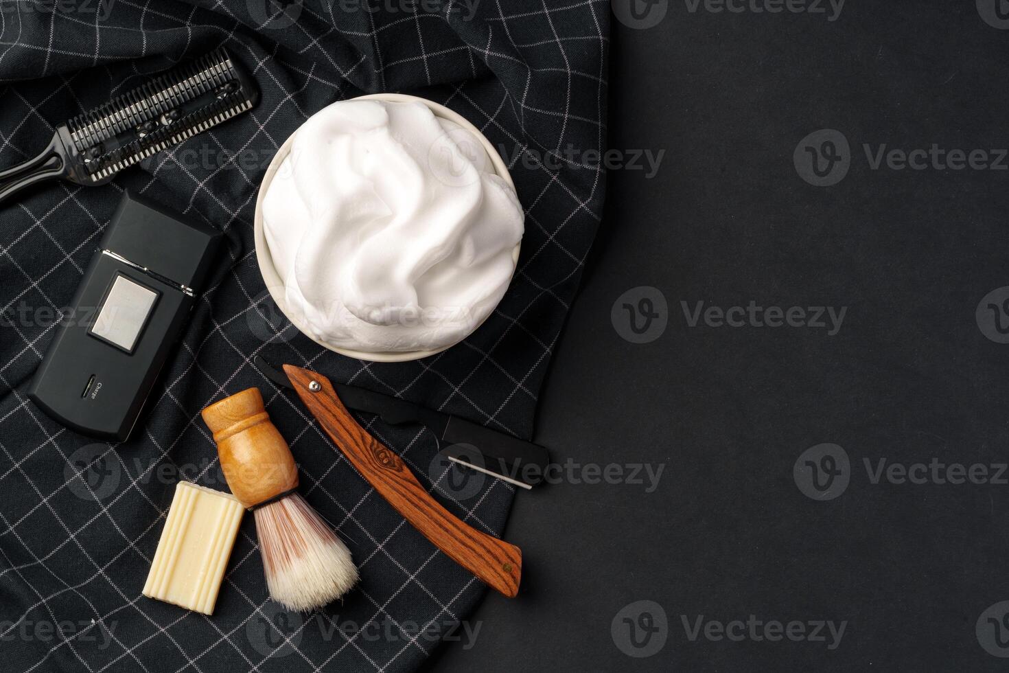 Traditional Wet Shaving Gear Arranged on a Dark Background With Morning Light photo