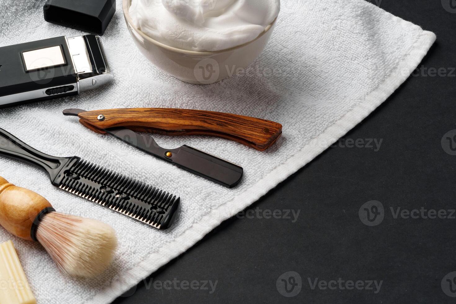 Traditional Wet Shaving Gear Arranged on a Dark Background With Morning Light photo