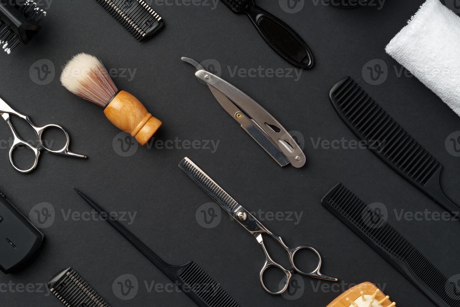 Variety of Hair Styling Tools and Accessories Displayed on a Dark Background photo