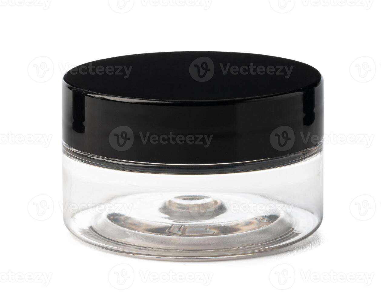 Empty plastic container for cosmetics isolated on white photo