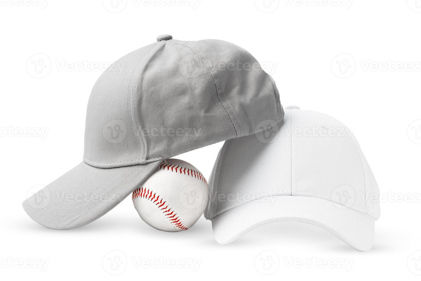Two White Baseball Caps on a White Background photo