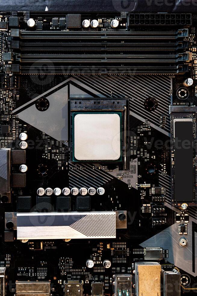 Computer parts of processing unit close up photo