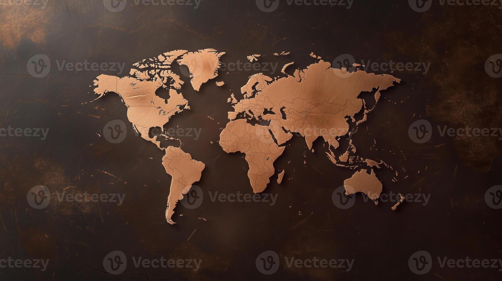 Artistic wooden world map wall decor showcasing continents in detail against a dark background, ideal for modern decor photo