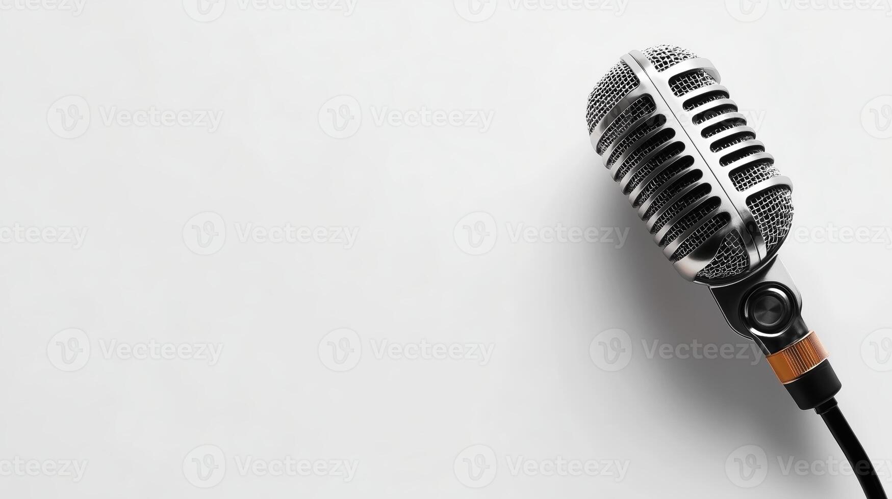 Classic vintage microphone on a neutral background, symbolizing music and performance in a creative studio setting photo