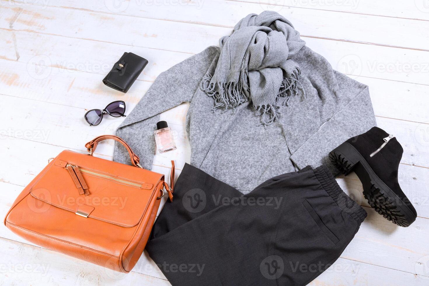 Overhead view of woman's casual outfits photo