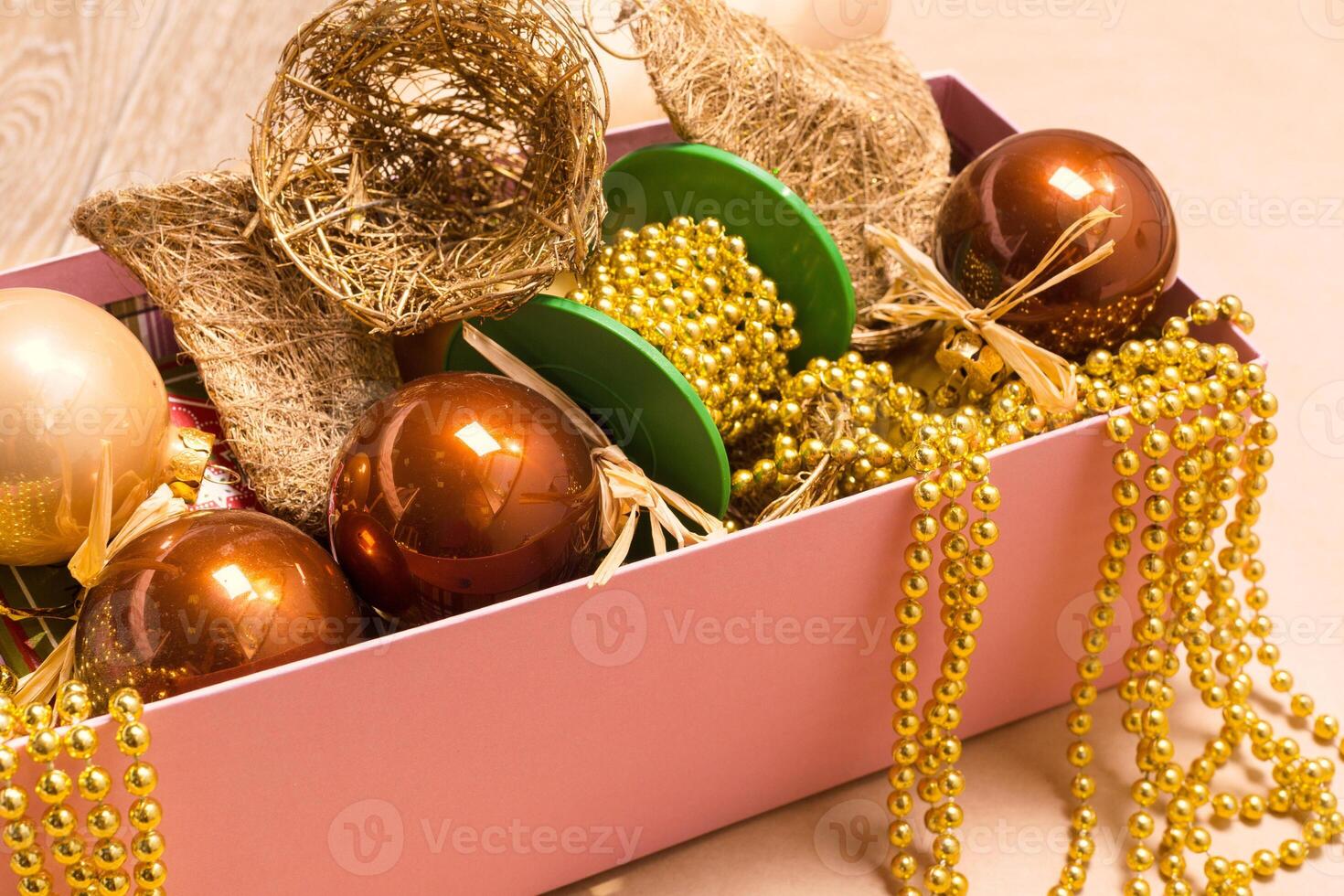 Xmas or new year composition with holiday decorations photo