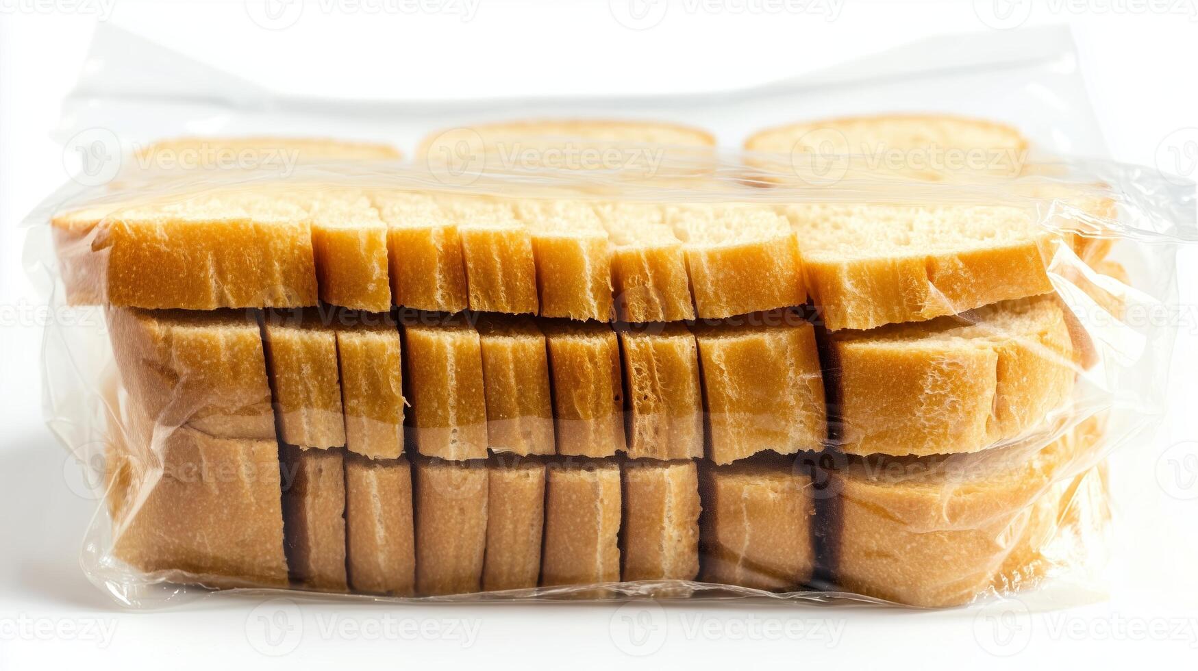 Sliced bread stacked neatly in a transparent plastic bag for easy storage and convenience in the kitchen photo