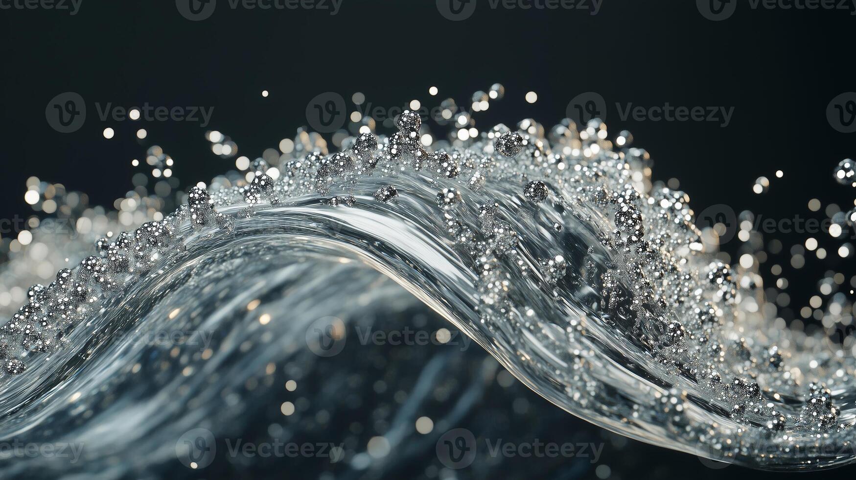 Dynamic wave of water droplets captured in stunning detail against a dark background showcasing fluid motion and sparkle photo