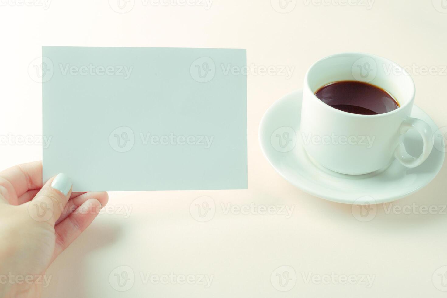 Blank card with coffee cup with space photo