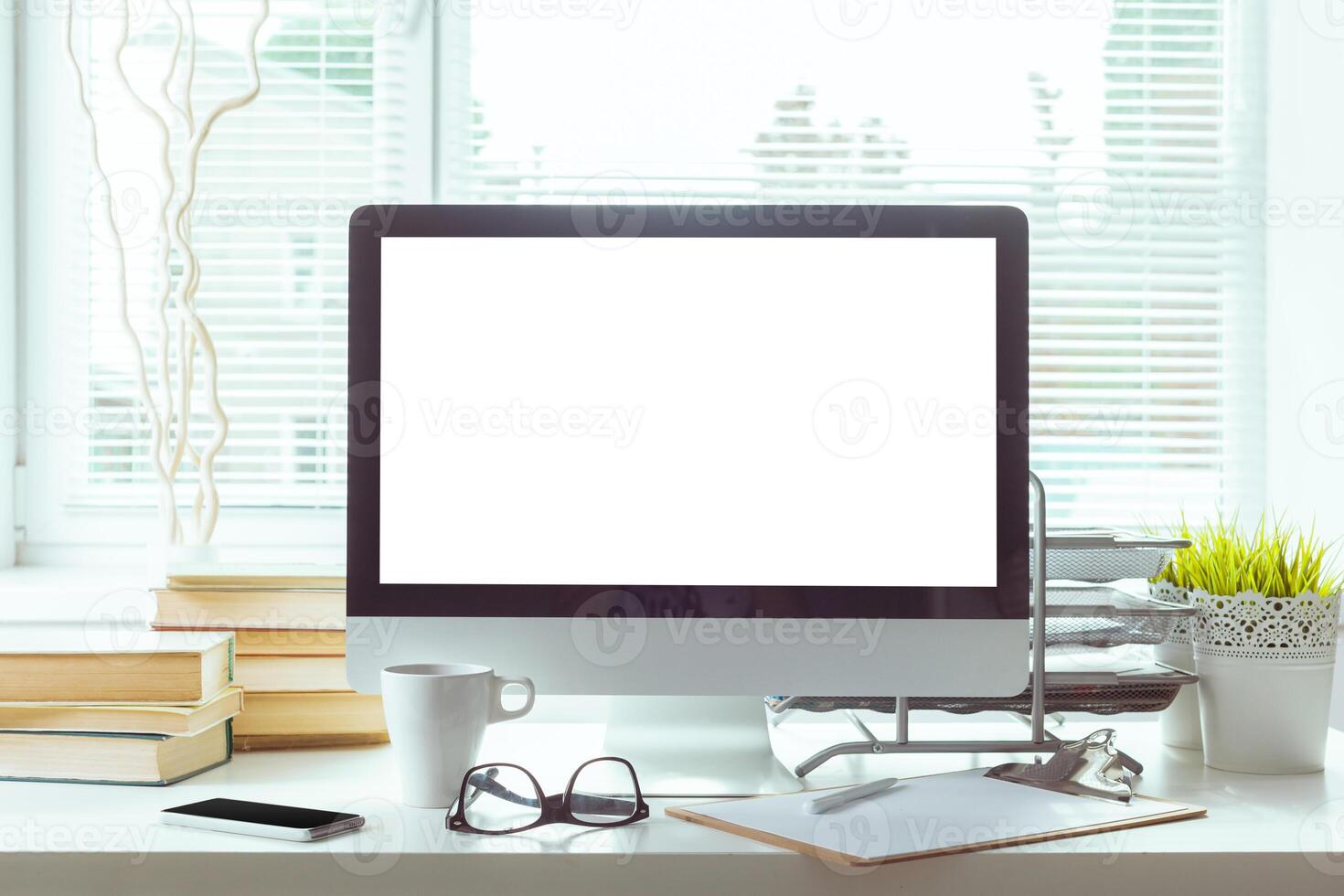 working table with computer photo