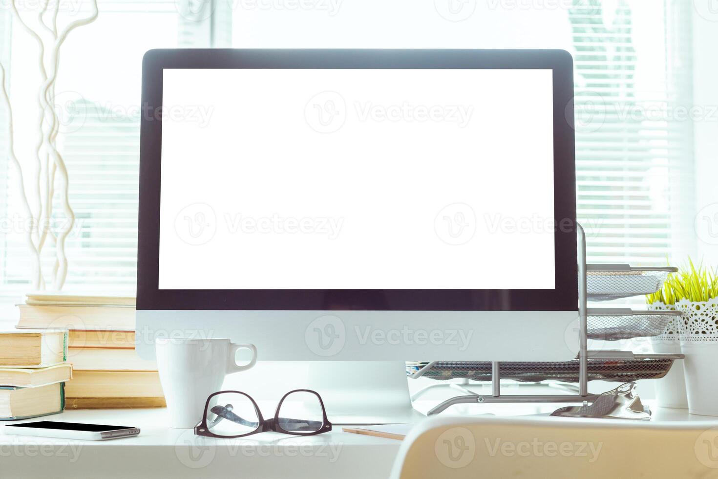 working table with computer photo