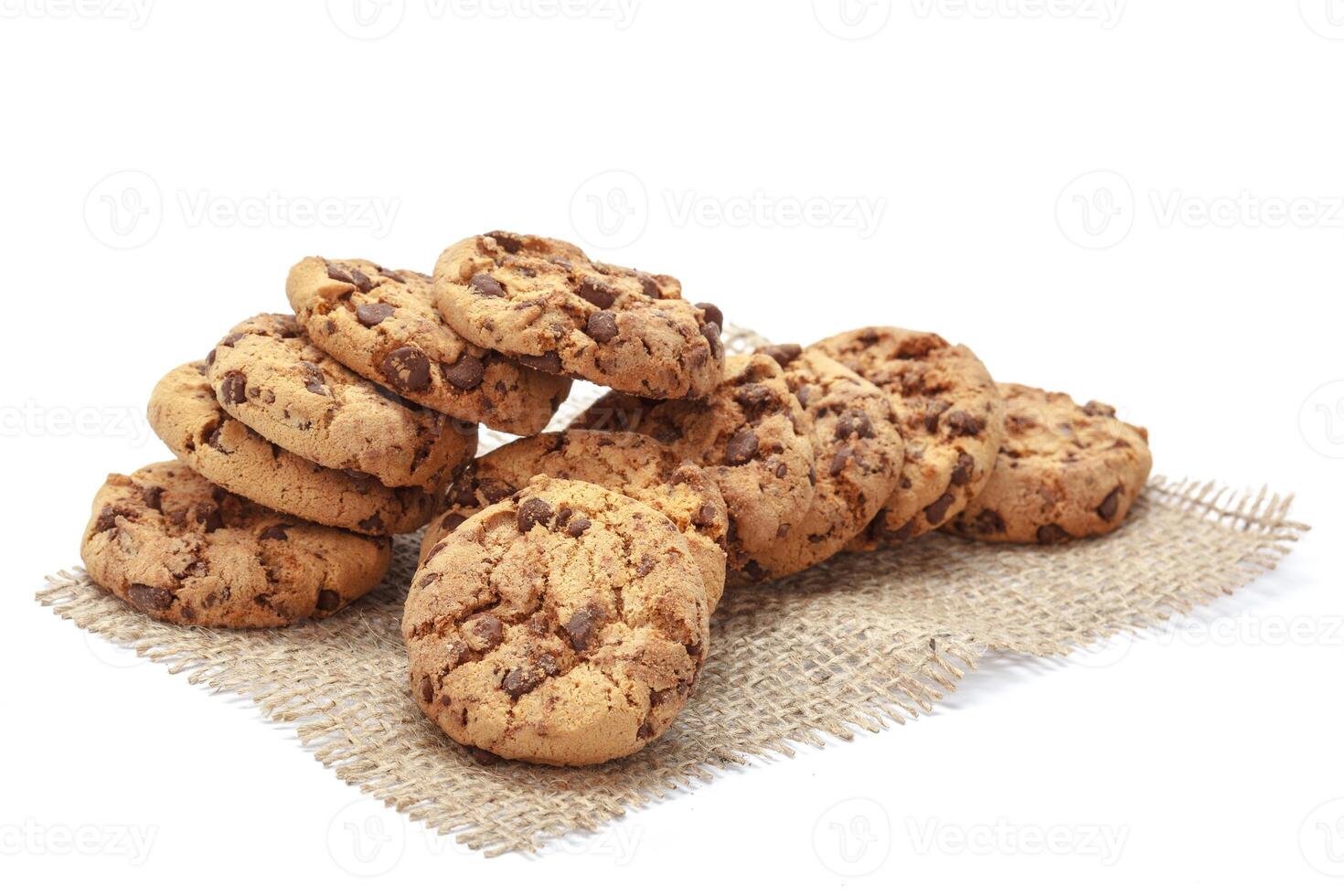 Chocolate chip cookie on white photo