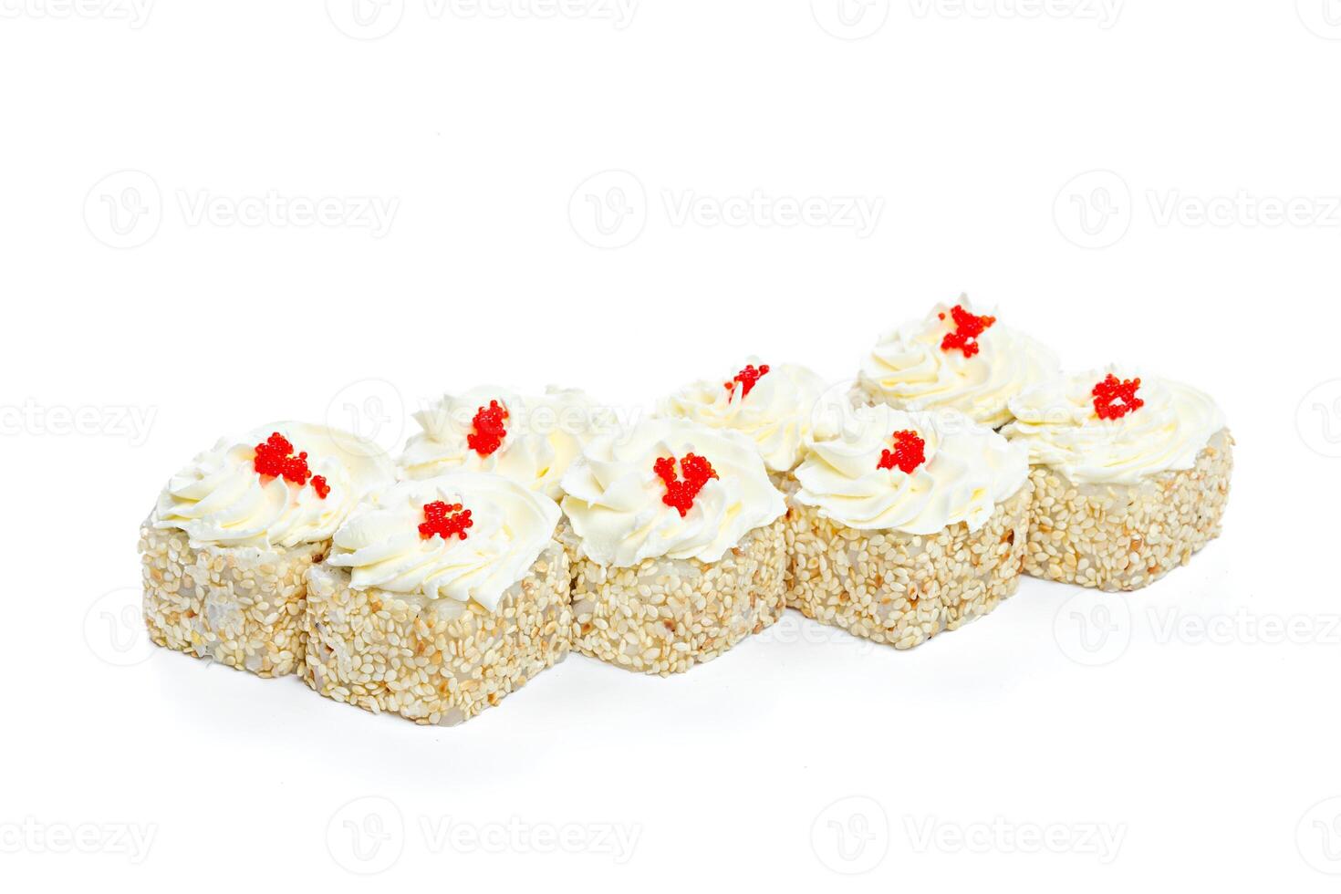 Sushi roll with fresh ingredients isolated on white background photo