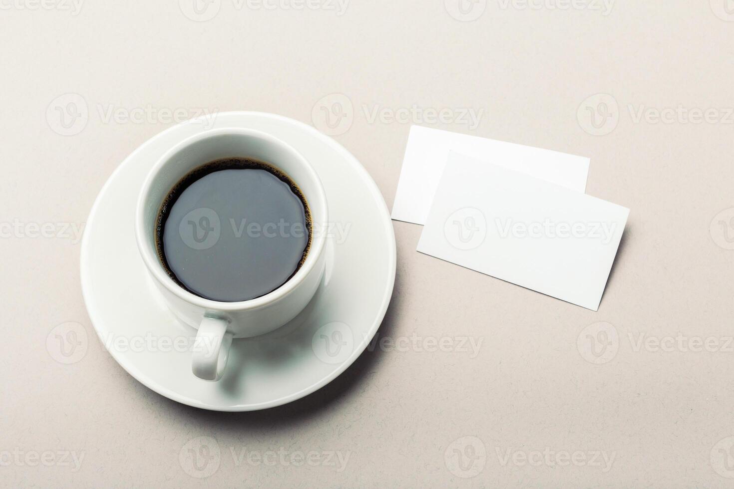 Blank card with coffee cup with space photo