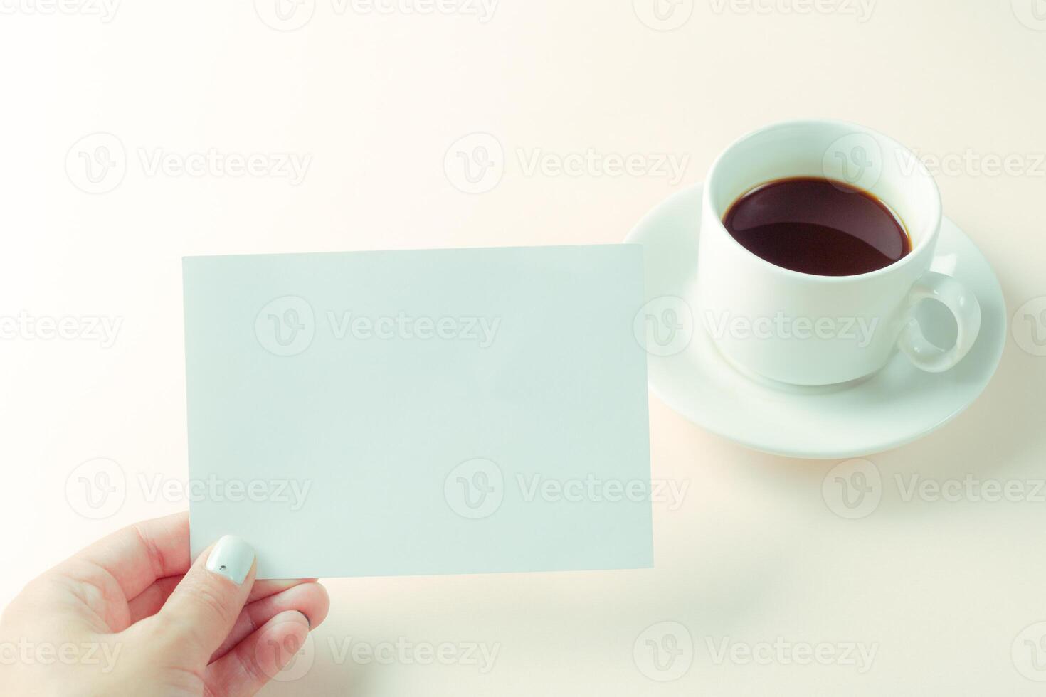 Blank card with coffee cup with space photo