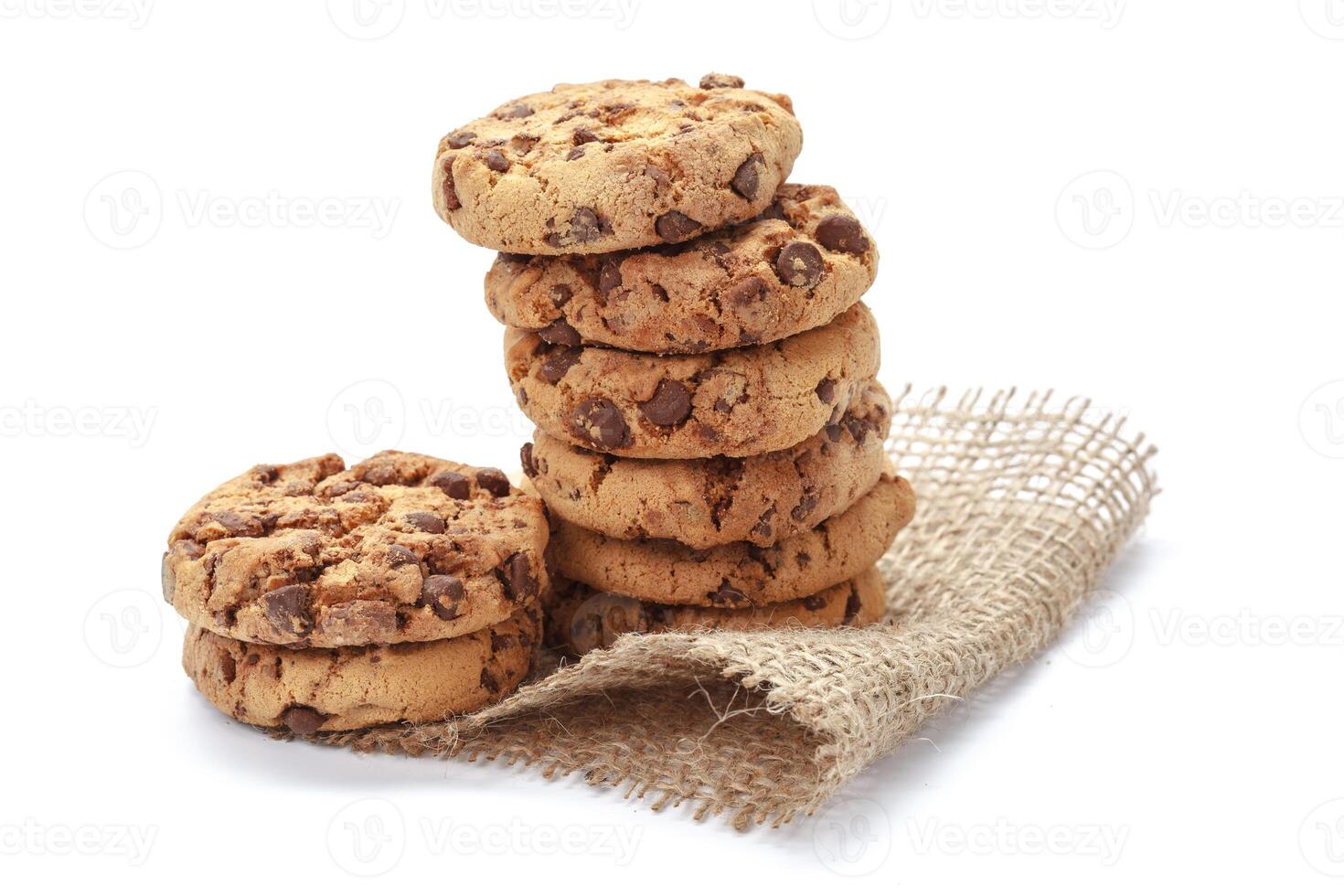 Chocolate chip cookie on white photo