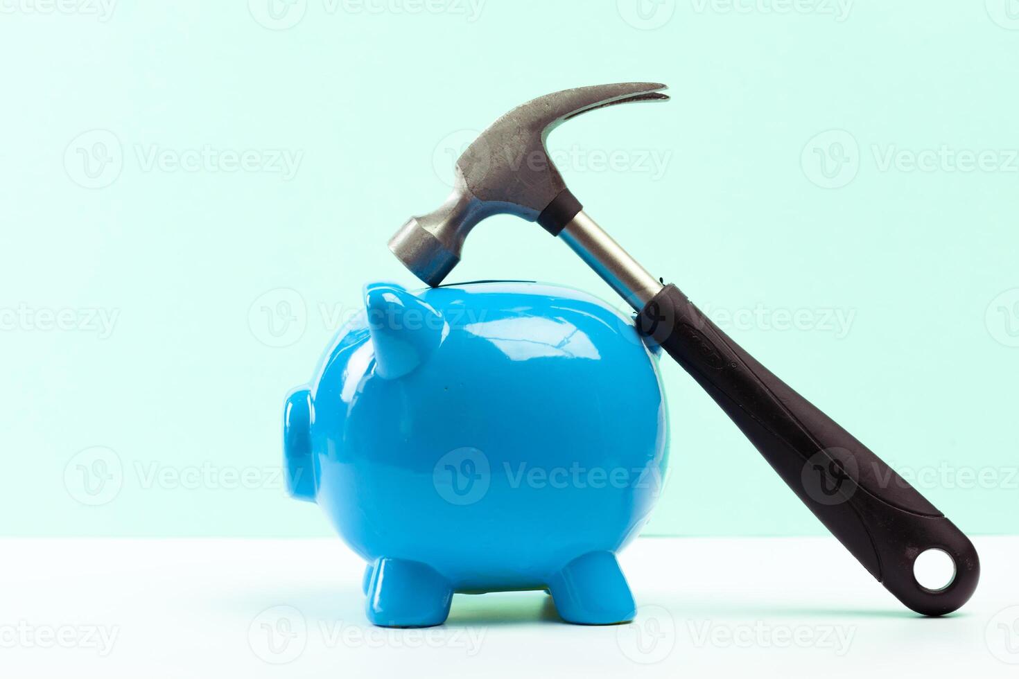Blue piggy bank or money box photo