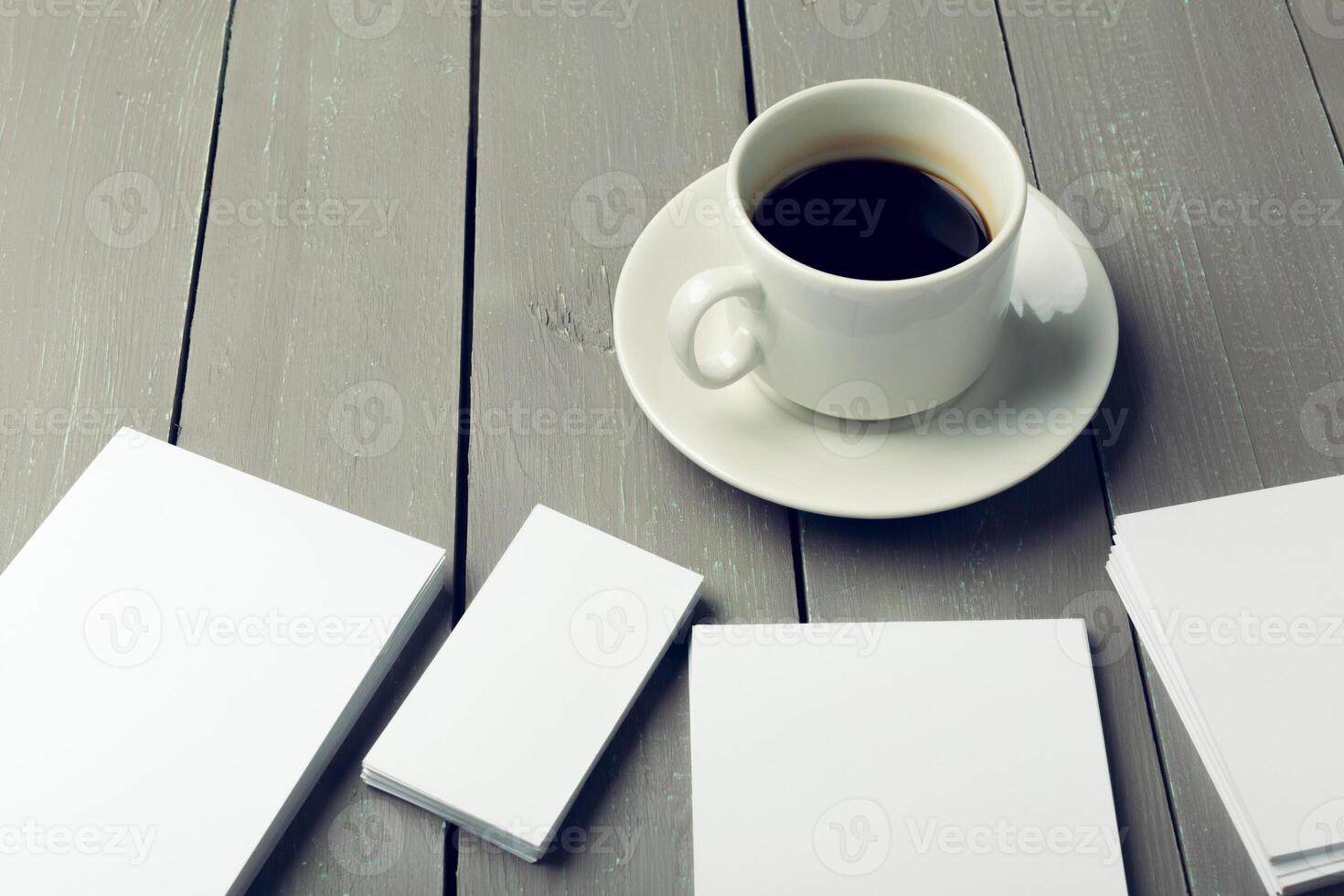 Blank card with coffee cup with space photo