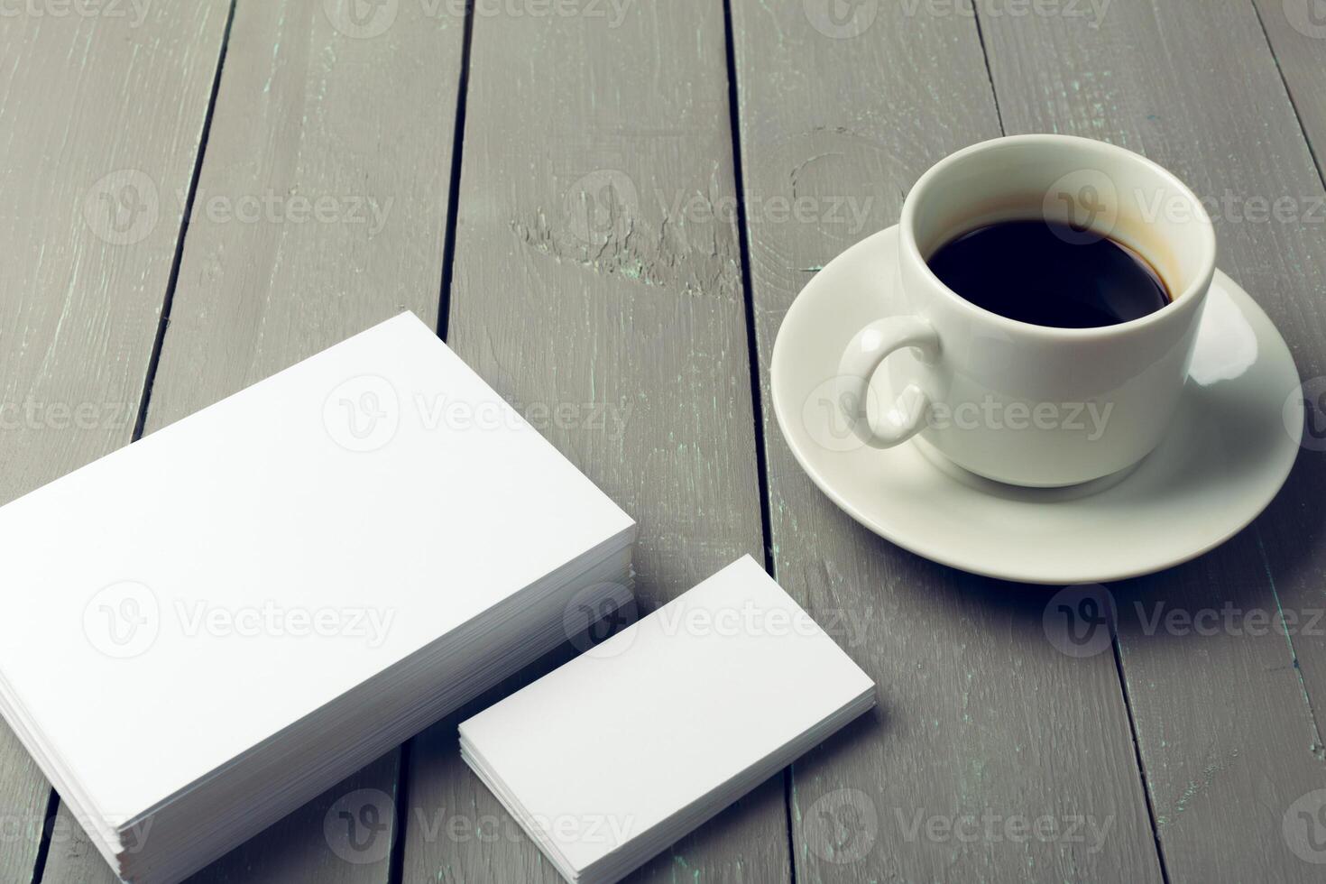 Blank card with coffee cup with space photo