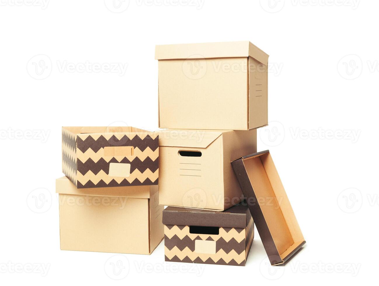 Cardboard boxes isolated over white background photo