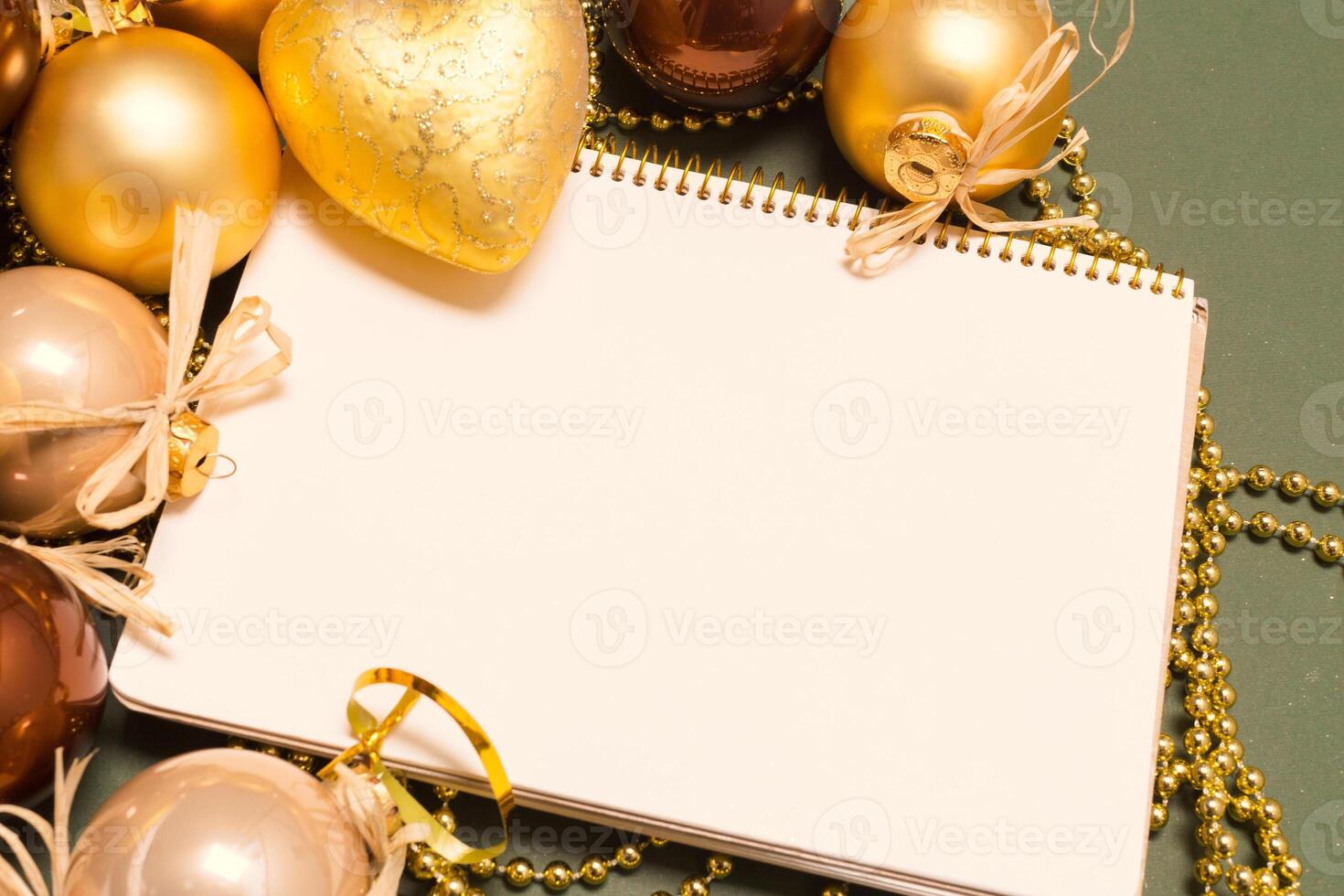 Greeting card mock up with christmas ornaments photo