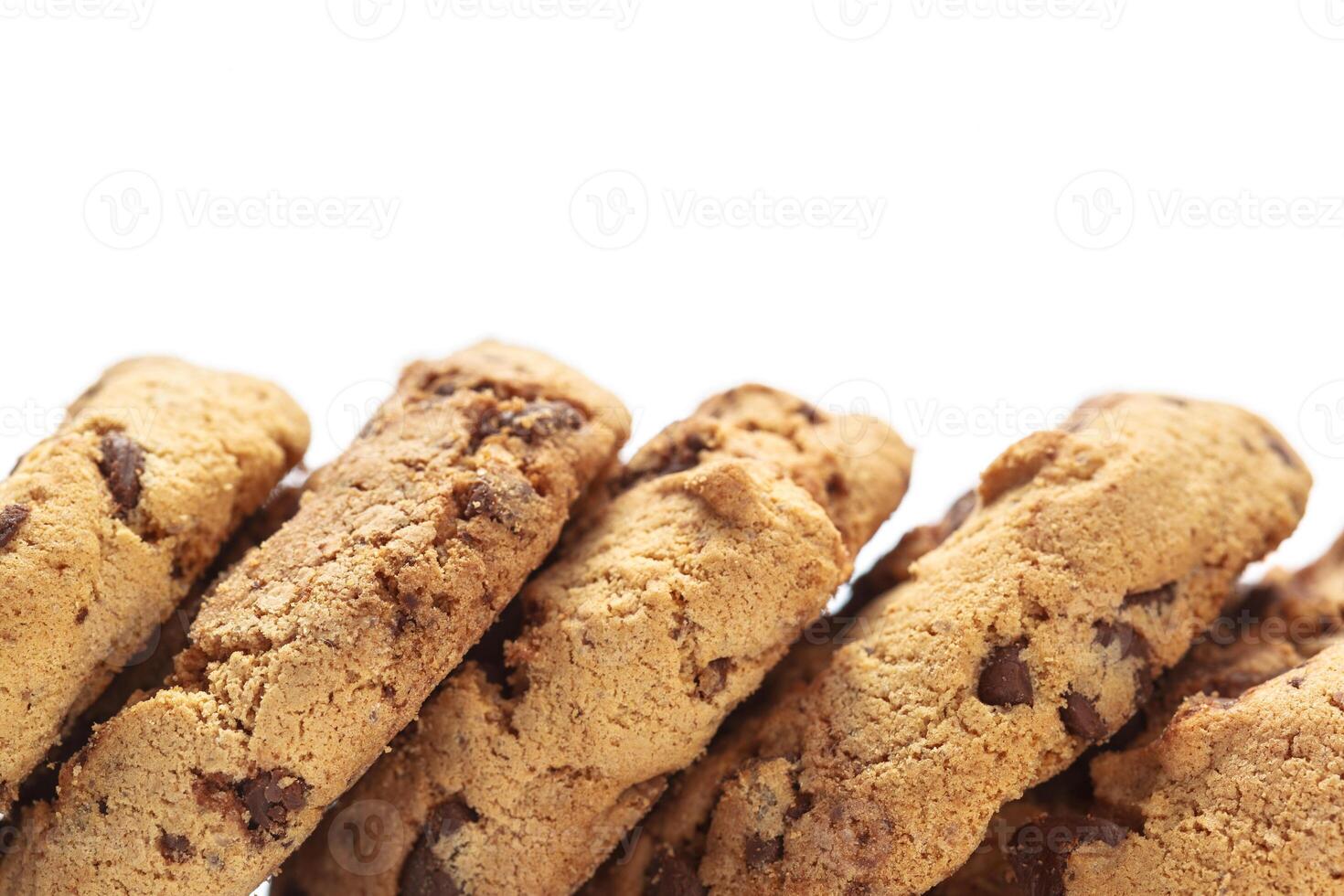 Chocolate chip cookie on white photo