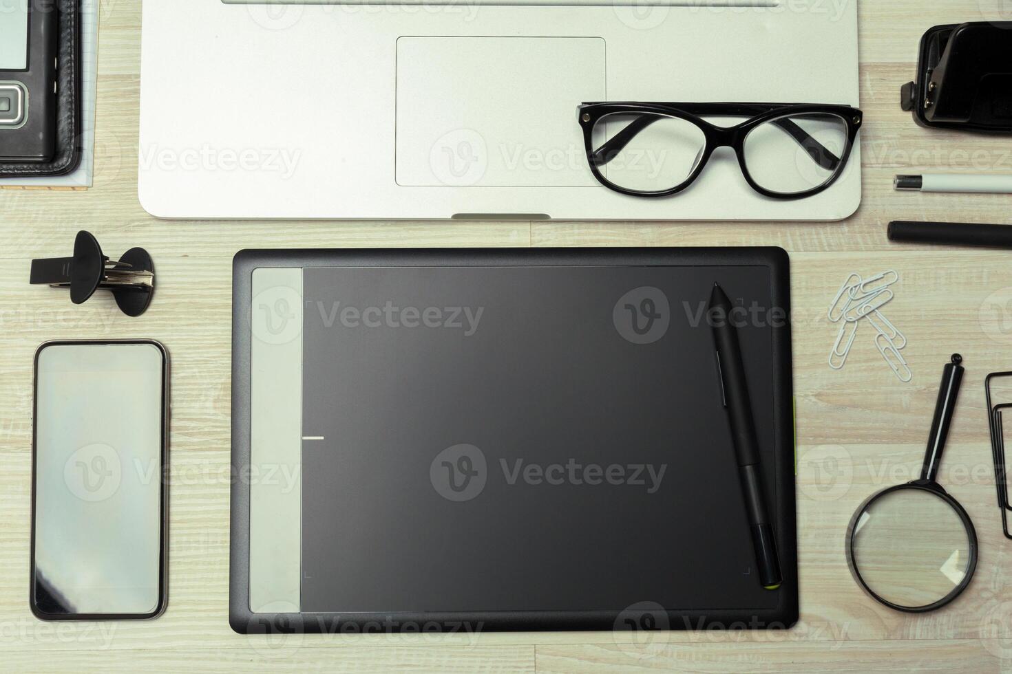 Working place of designer, close-up photo