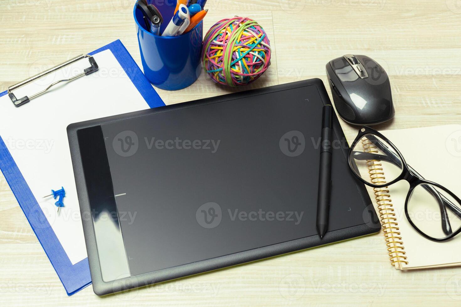 Working place of designer, close-up photo