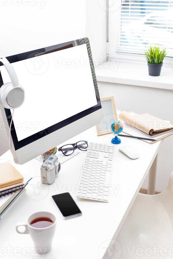 working table with computer photo
