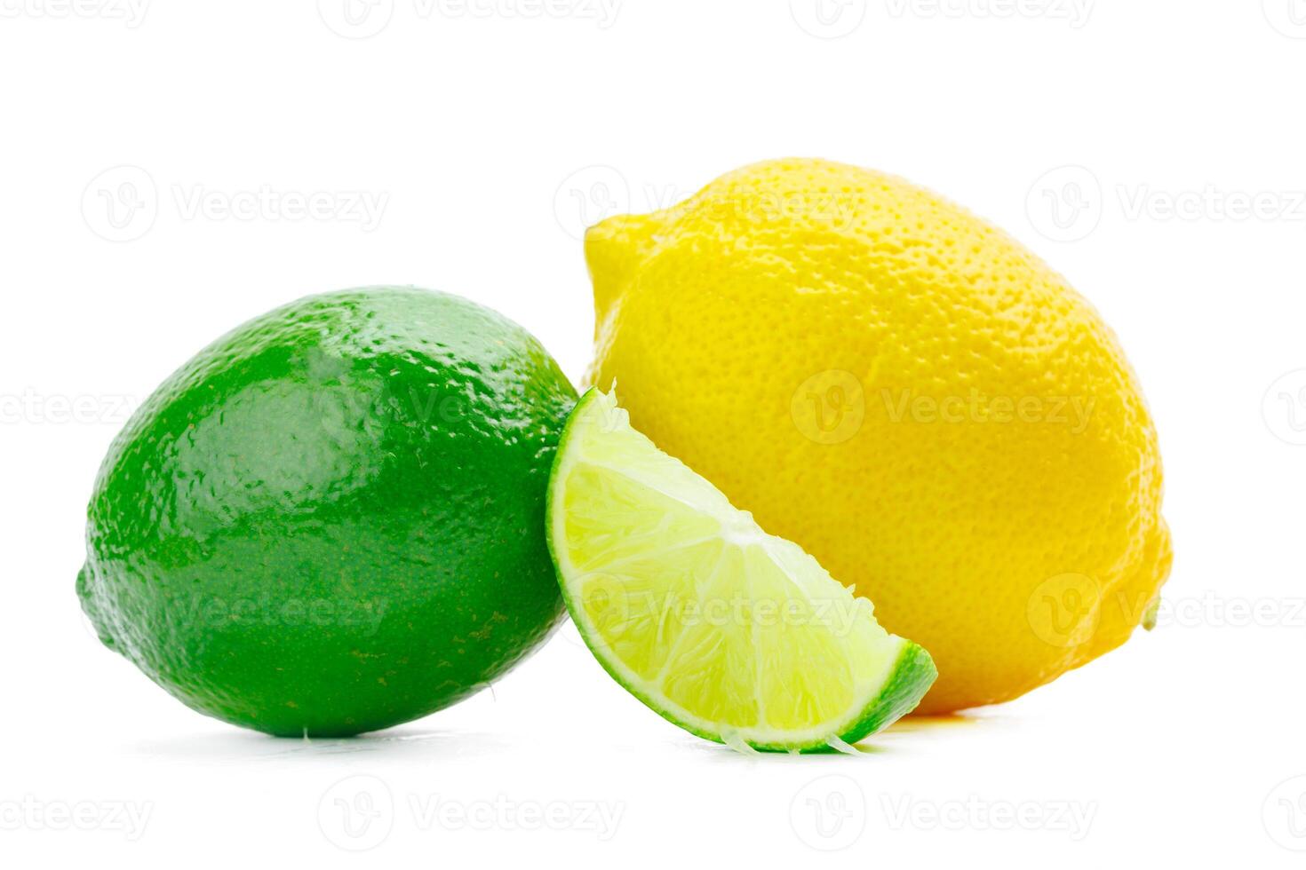 Fresh lime and lemon isolated on white background photo