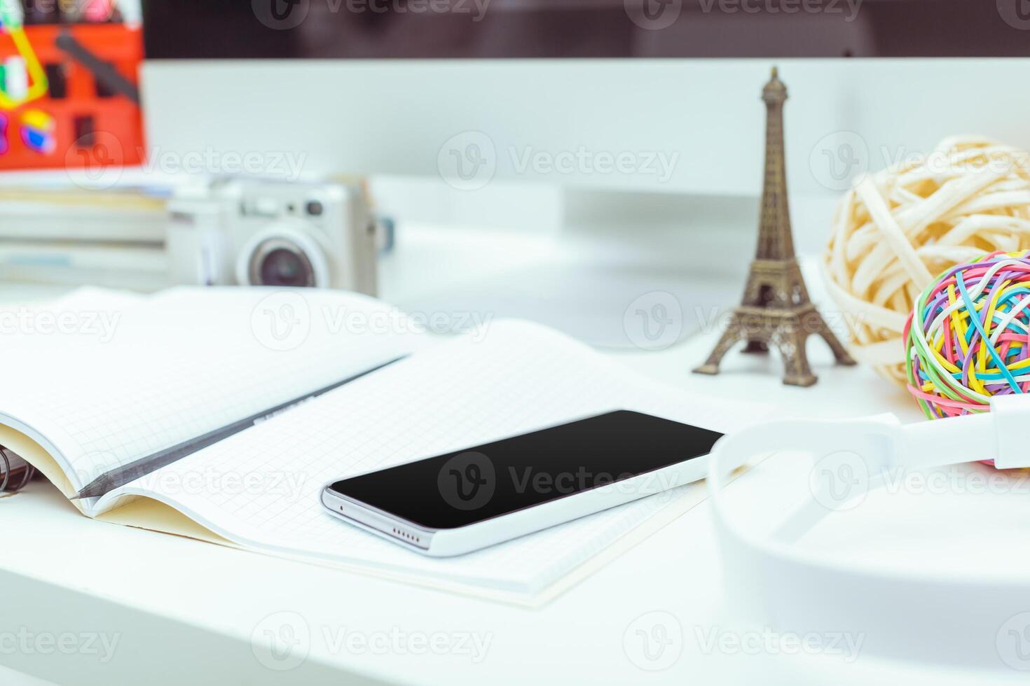 working table with computer photo
