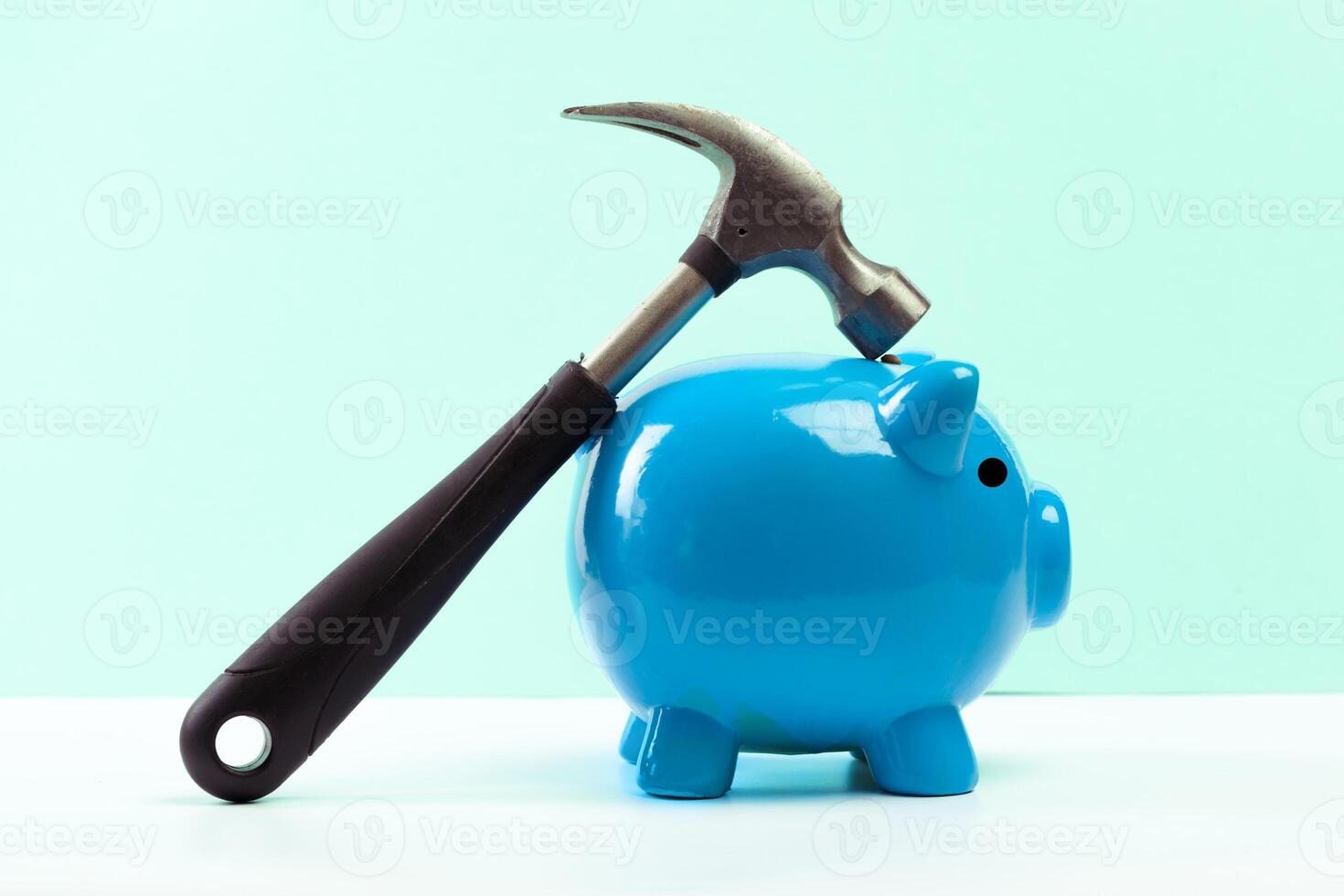 Blue piggy bank or money box photo