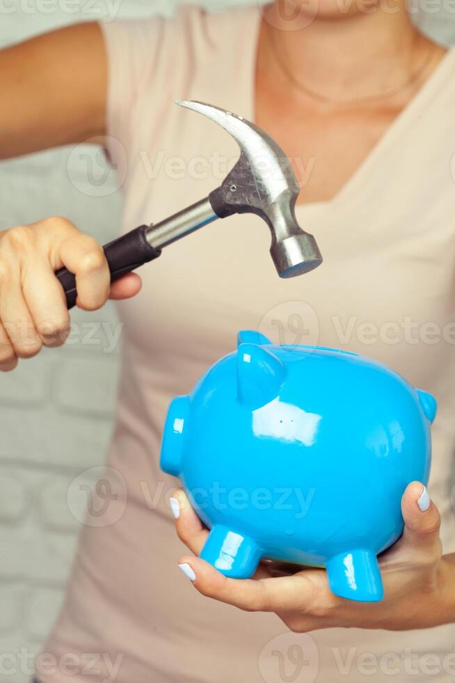 Blue piggy bank or money box photo