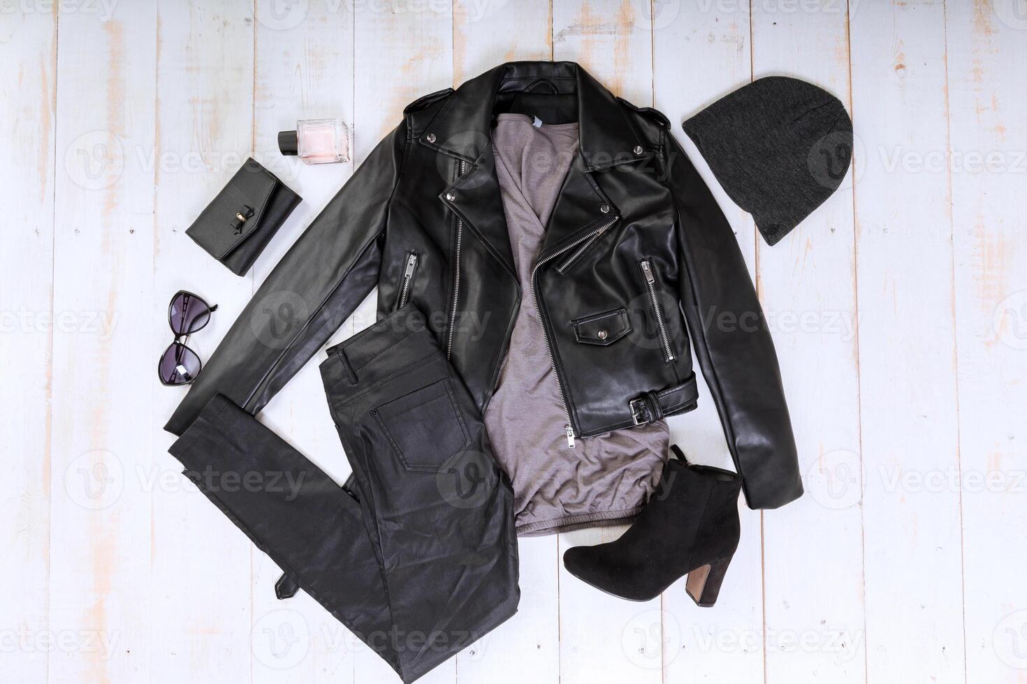 Overhead view of woman's casual outfits photo