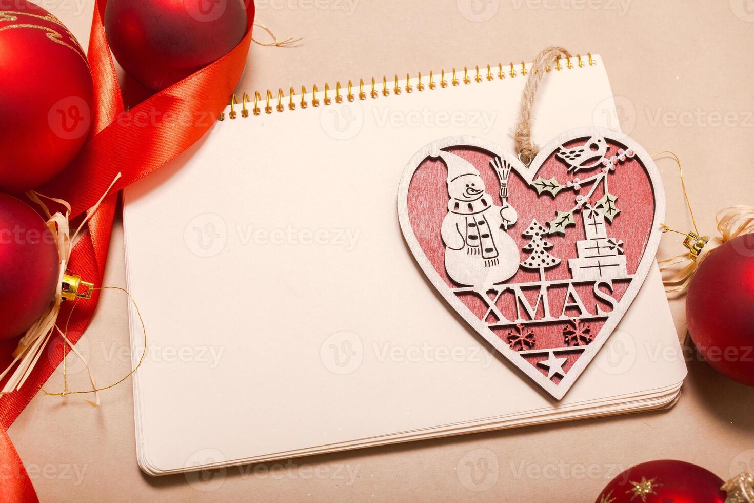 Greeting card mock up with christmas ornaments photo