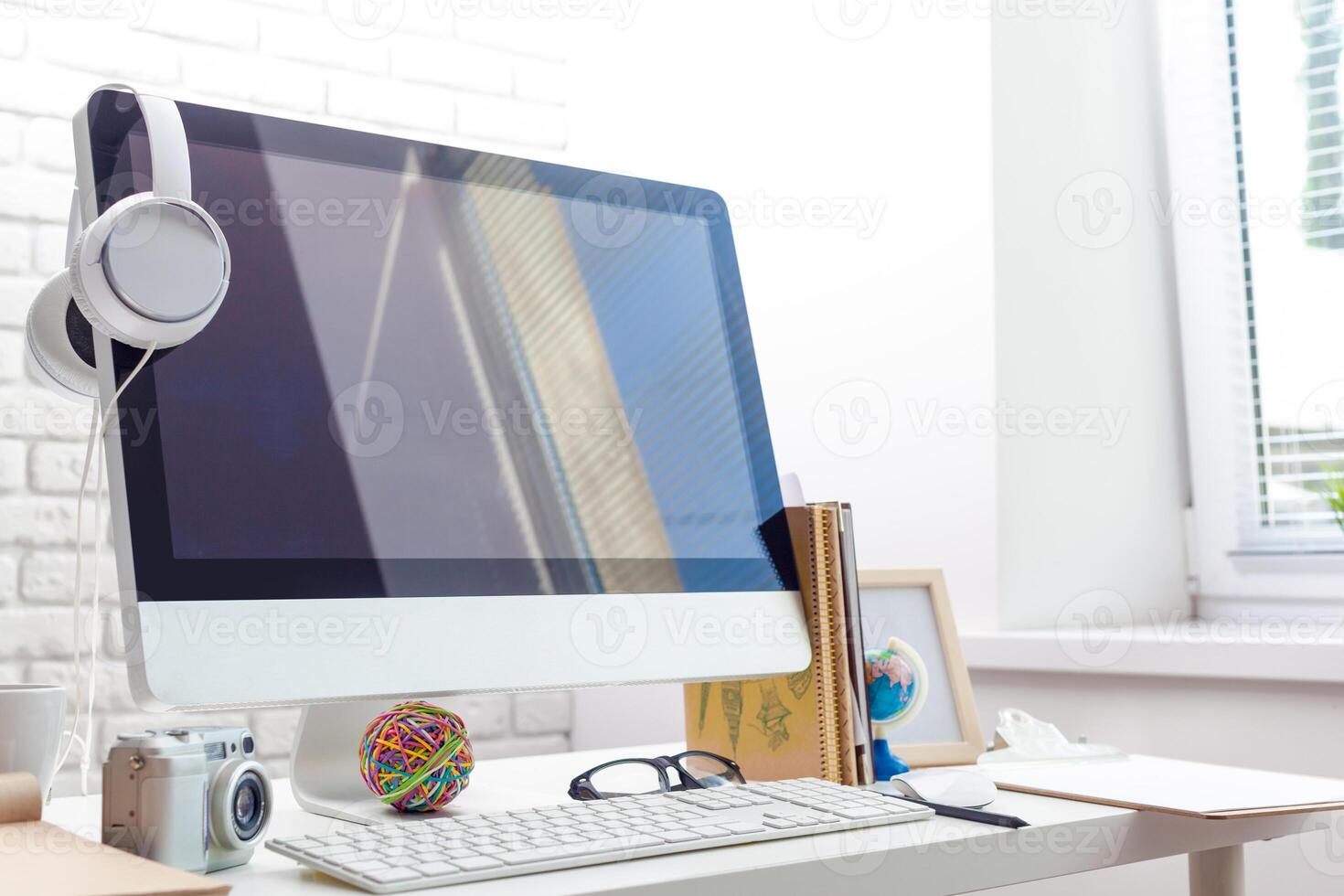 working table with computer photo