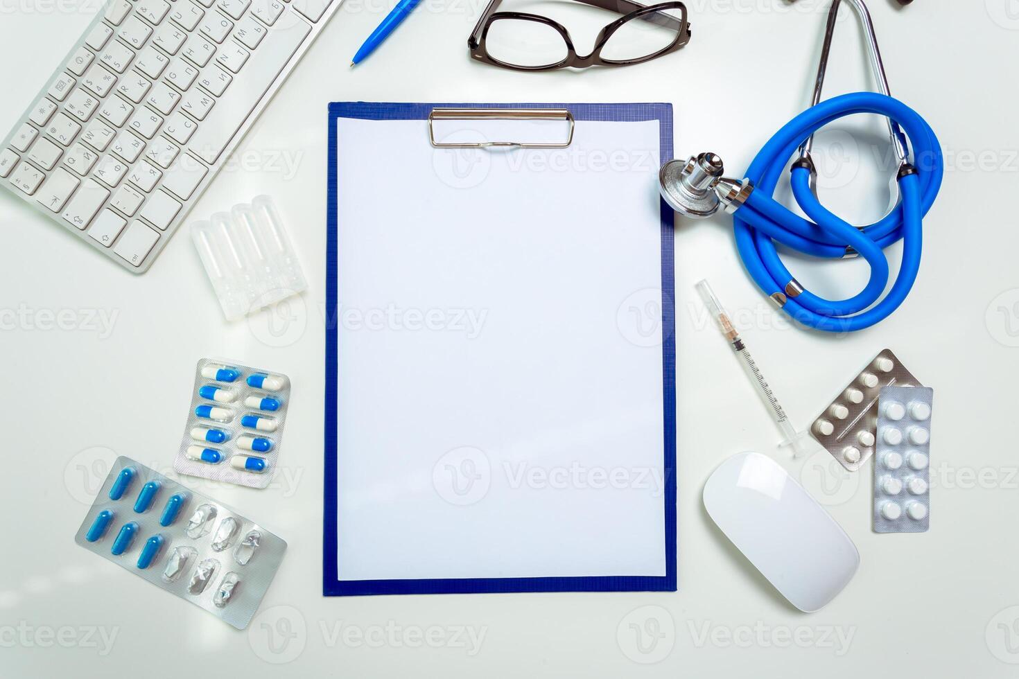 doctor workplace with a stethoscope photo