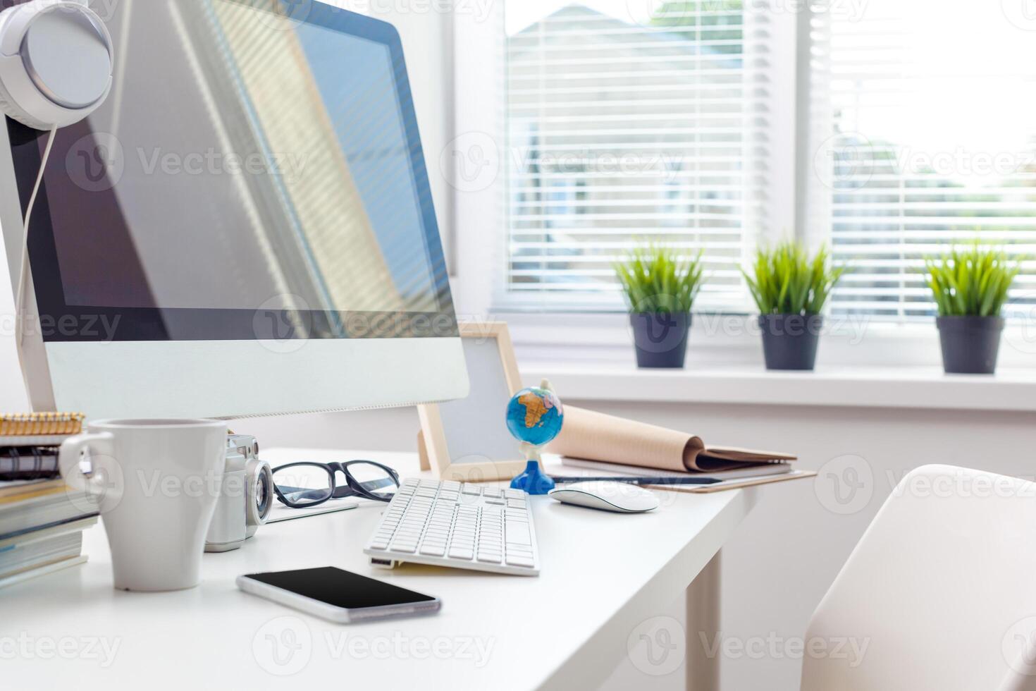 working table with computer photo