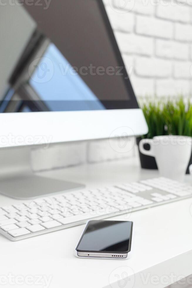working table with computer photo