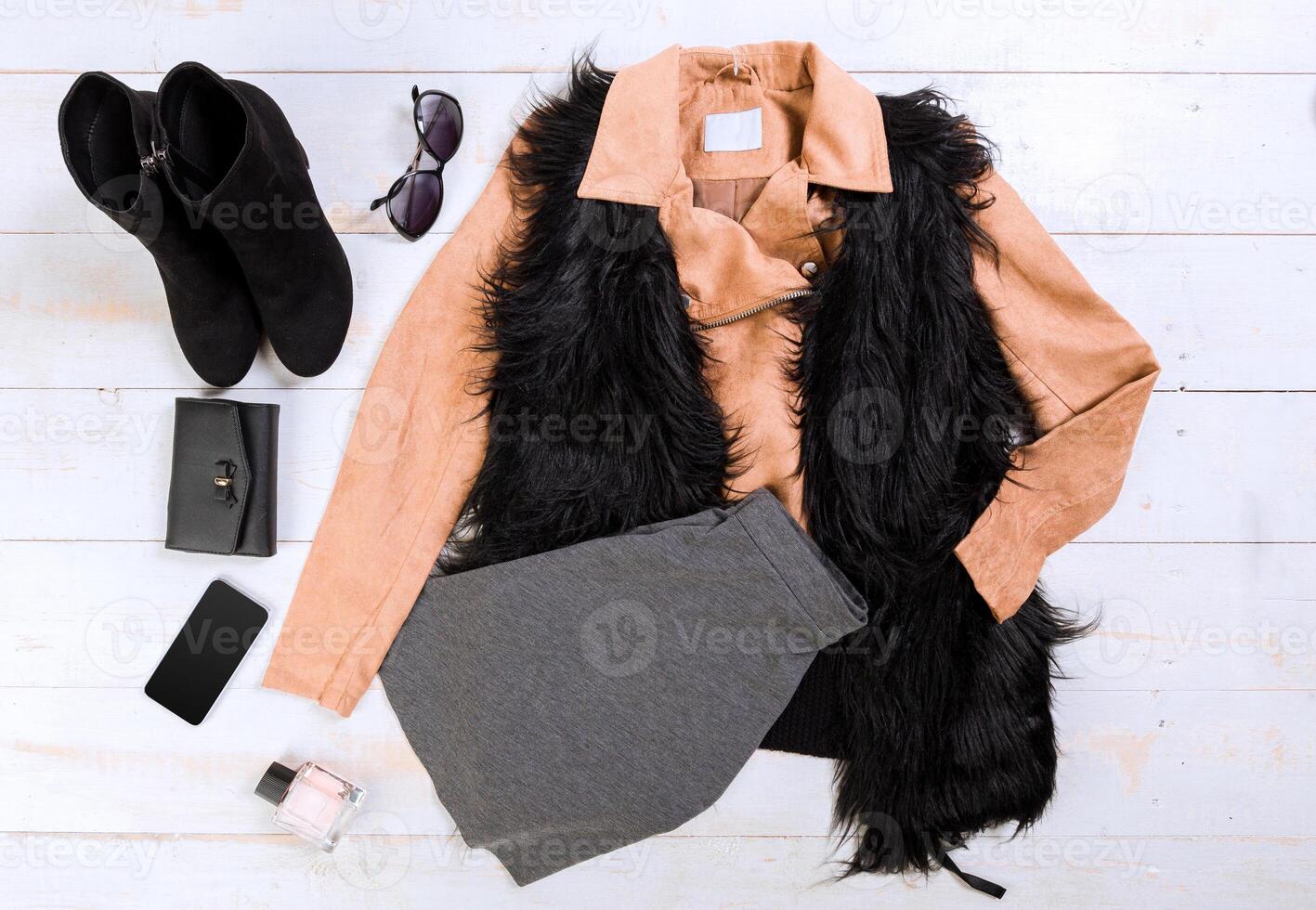 Overhead view of woman's casual outfits photo