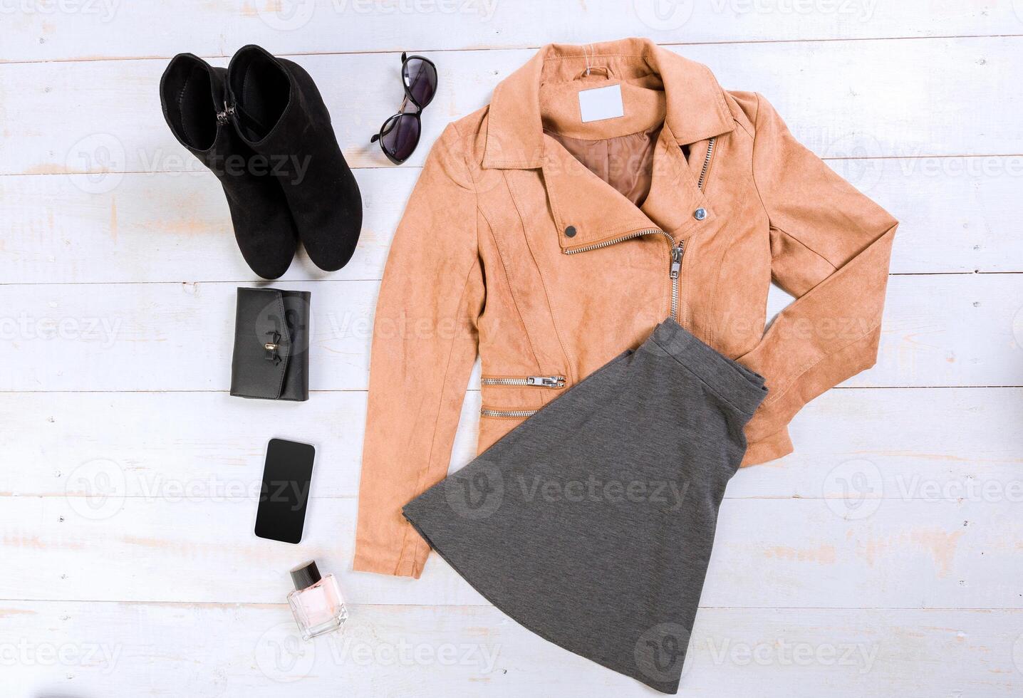 Overhead view of woman's casual outfits photo
