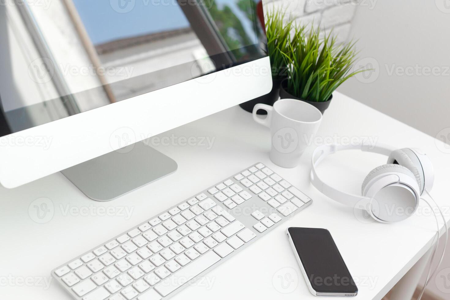 working table with computer photo