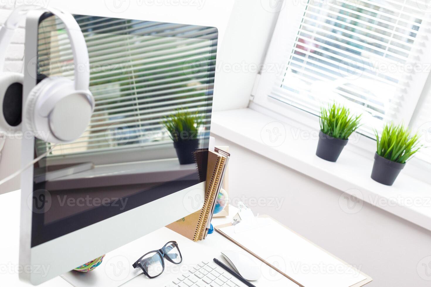 working table with computer photo