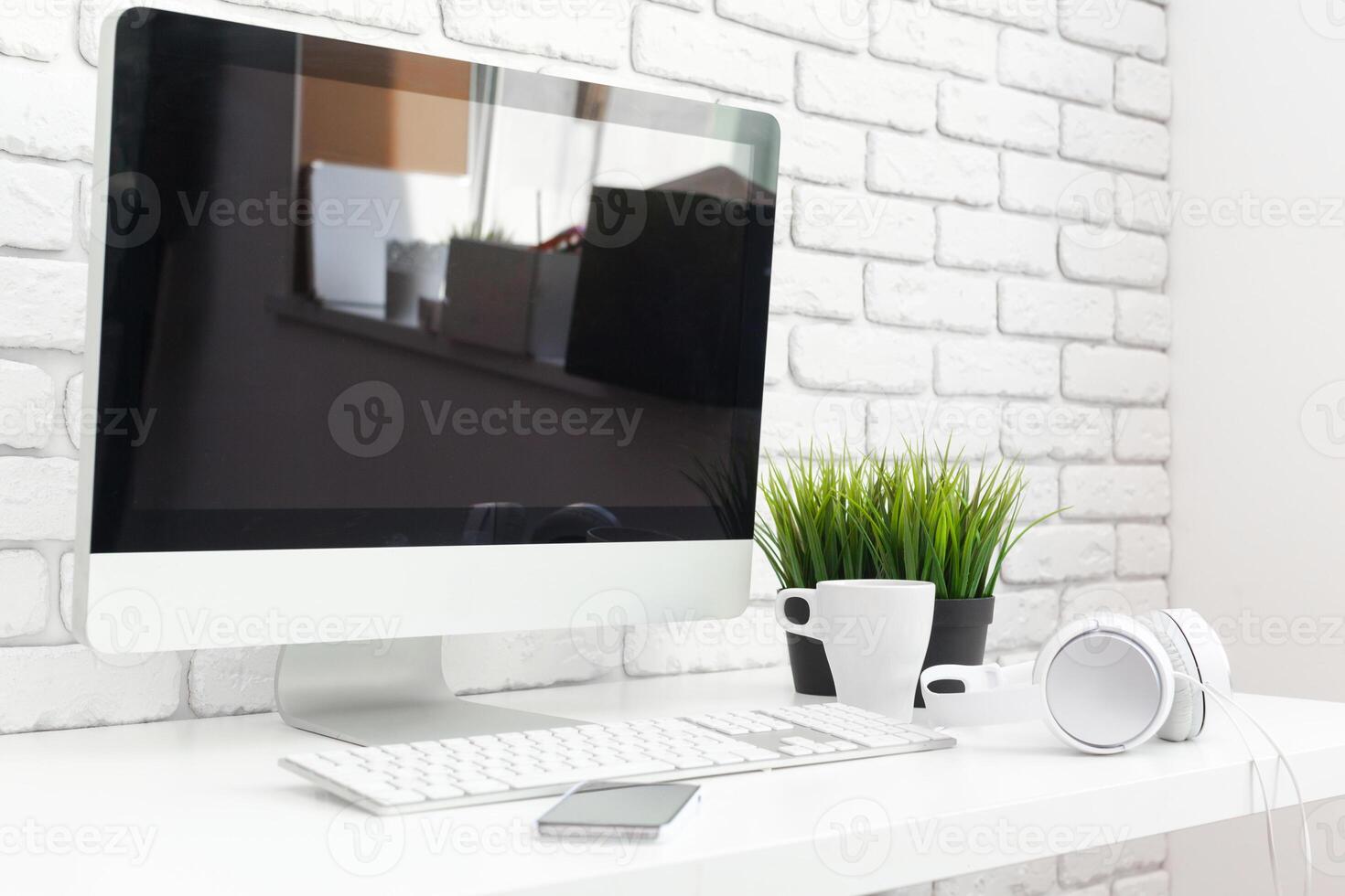 working table with computer photo
