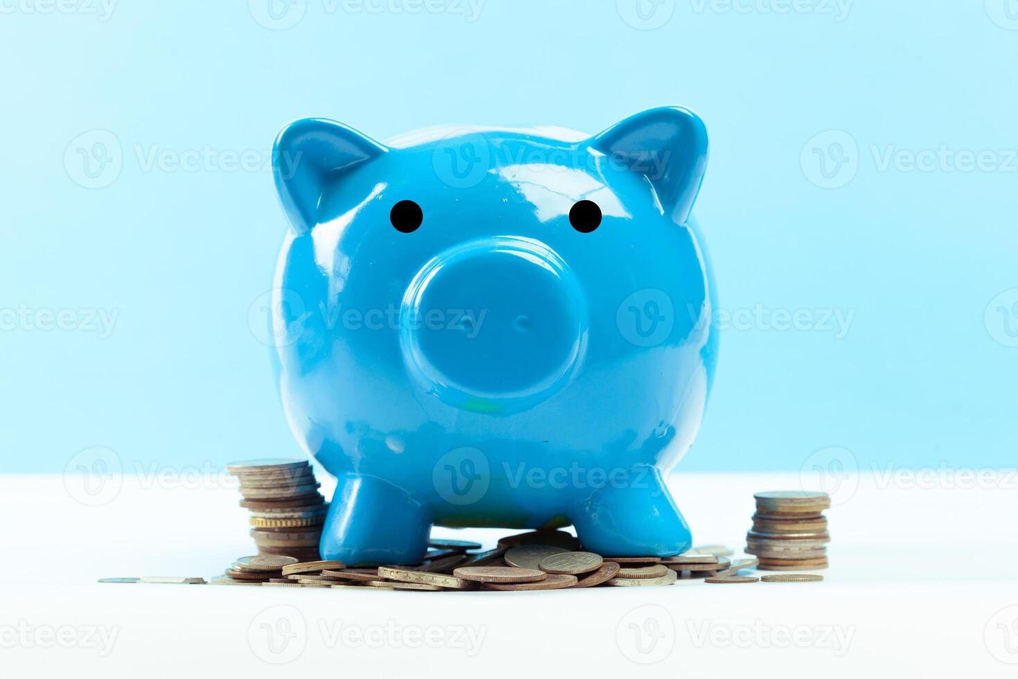 Blue piggy bank or money box photo