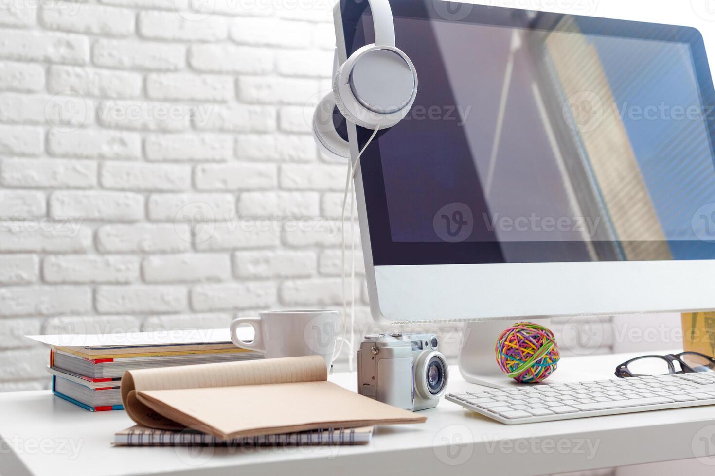 working table with computer photo