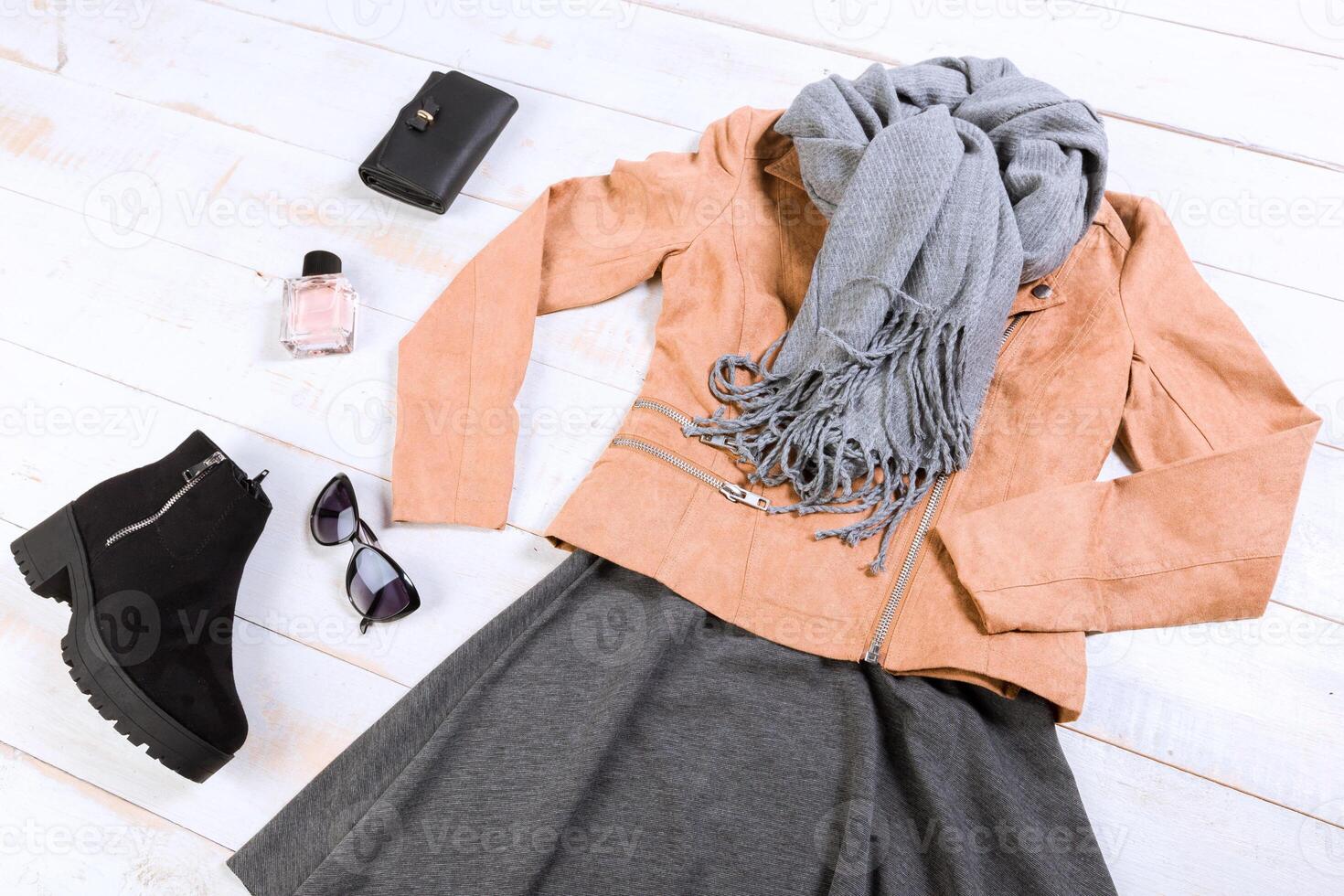 Overhead view of woman's casual outfits photo