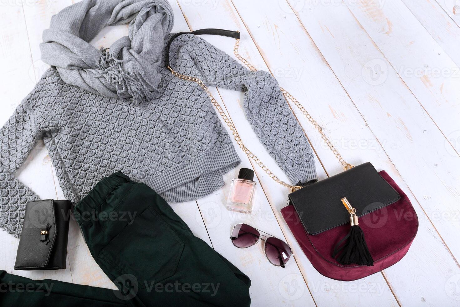 Overhead view of woman's casual outfits photo