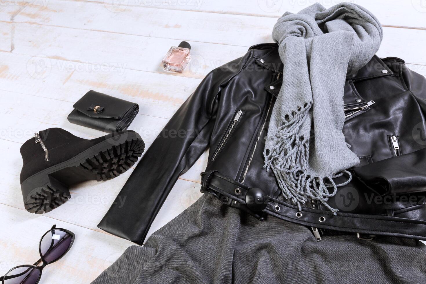 Overhead view of woman's casual outfits photo